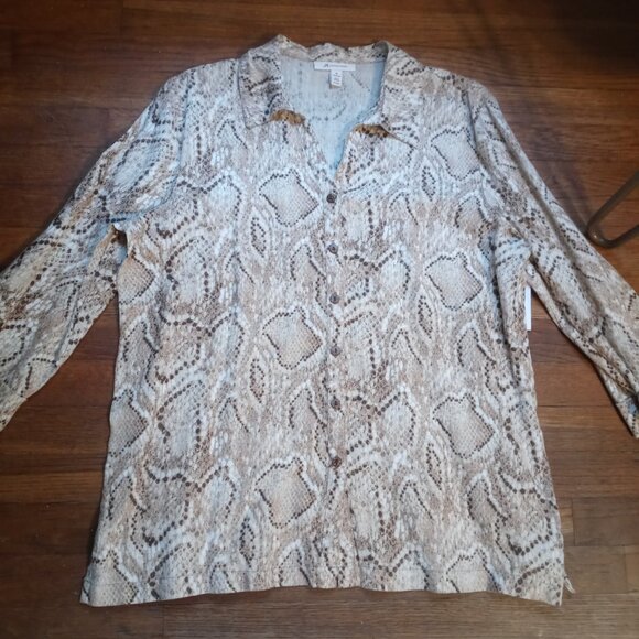 NWT JM COLLECTION 100% linen reptile print button down shirt (sz16) - Picture 1 of 11